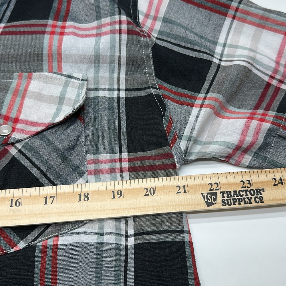 Casual Country Shirt Mens L Black White Plaid Western Snap Short Sleeve Pockets - Picture 5 of 6